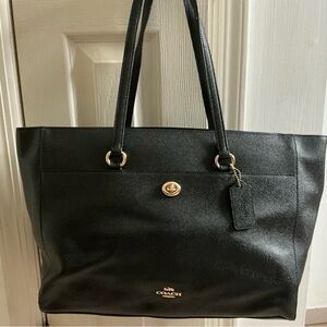 Coach Black Genuine Leather Folio Tote Bag  With Gold Hardware EUC!